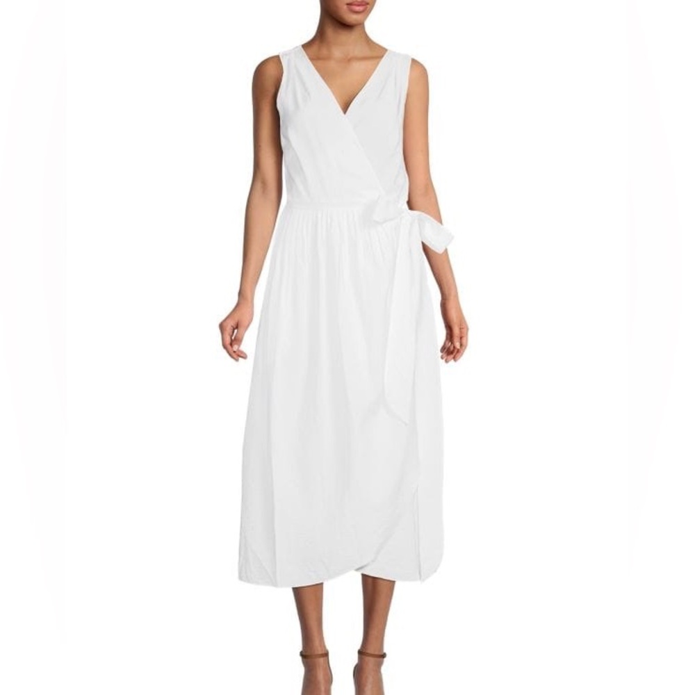 Vince V-Neck Midi Wrap Dress in White size XS NWT & Pockets!